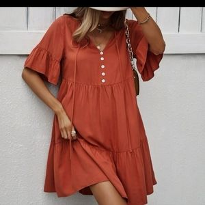 New Orange Boho Tiered Summer Dress